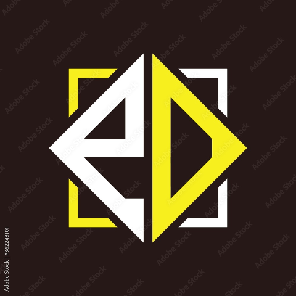 E O Initials quadrangle monogram with square