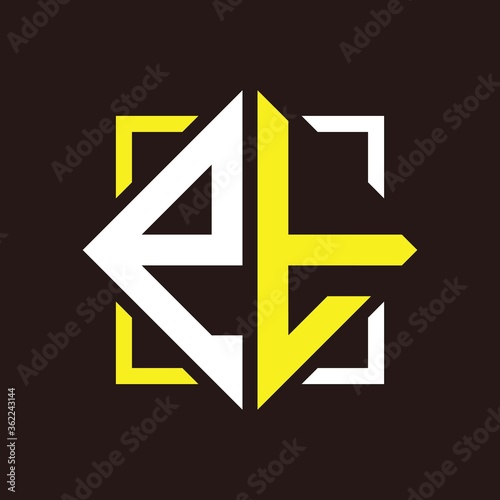 E T Initials quadrangle monogram with square