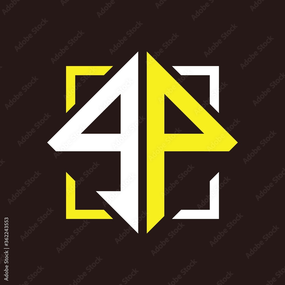 G P Initials quadrangle monogram with square