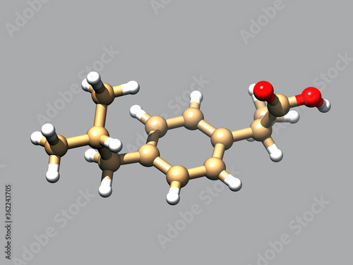Принти на полотні Structure of ibuprofen, a 3D ball-and-stick model, gray background