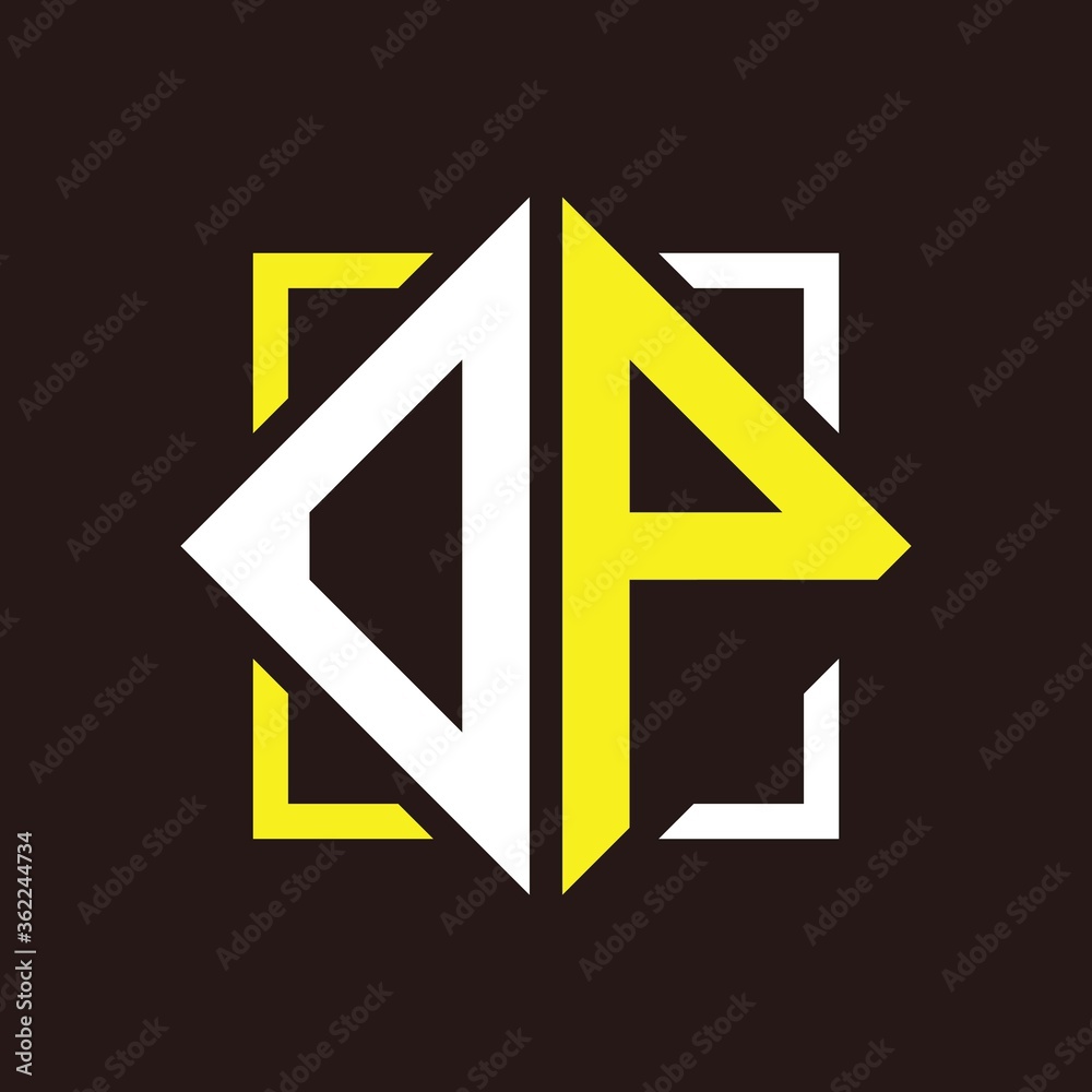 O P Initials quadrangle monogram with square