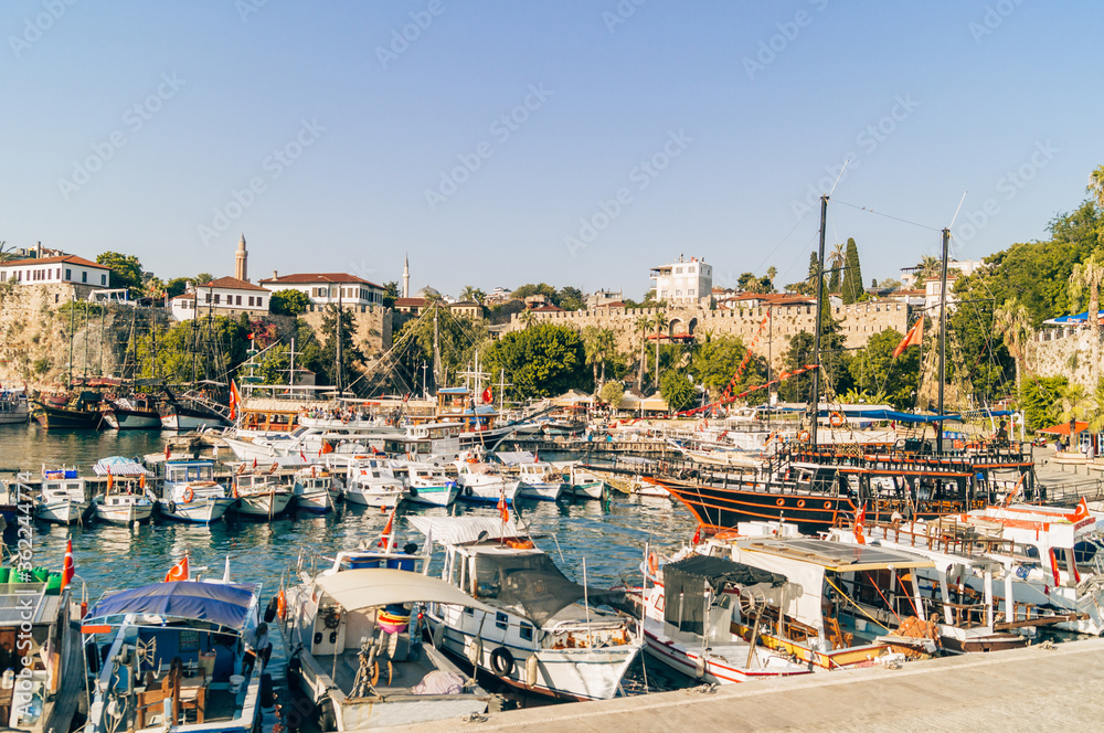 View of the port in the old town of Antalya or Kaleici in Turkey.
