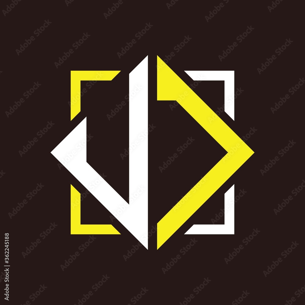 U J Initials quadrangle monogram with square