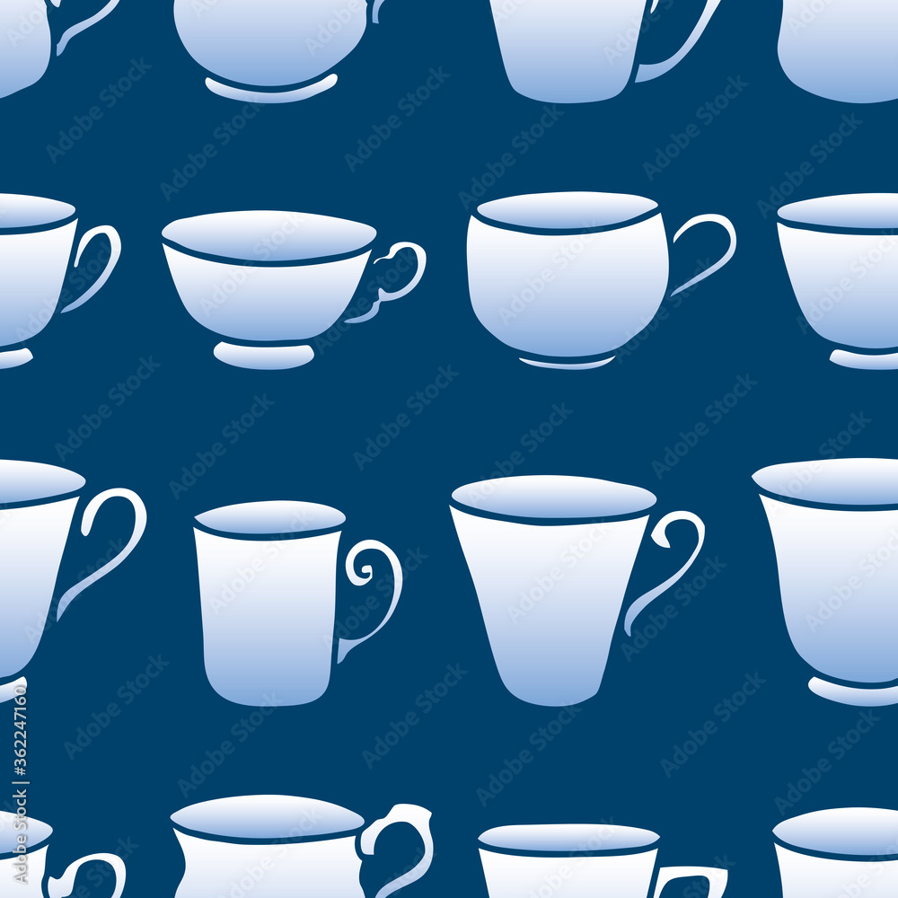 Seamless pattern of collection various tea cups Seamless pattern of collection various tea cups