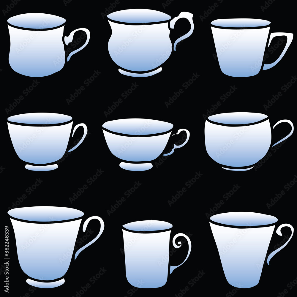 Vector image of collection various tea cups
