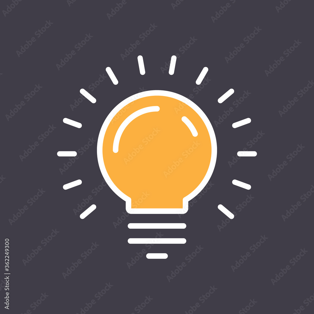 Idea icon, shinning light bulb. Electric lamp linear pictogram. Bright solution symbol. Idea icon, shinning light bulb. Electric lamp linear pictogram. Bright solution symbol.