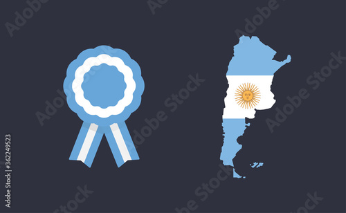 Argentinian map and ribbon with flag colors. National symbols of Argentina. Editable vector icons.