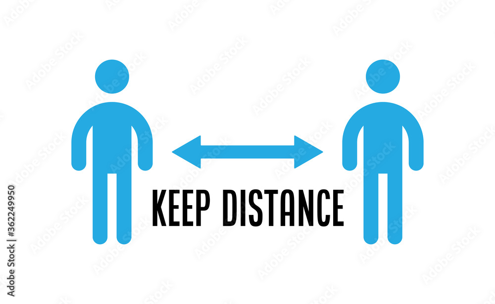 Keep your distance. Social preventive measure for coronavirus prevention. Warning sign with person icon. Keep your distance. Social preventive measure for coronavirus prevention. Warning sign with person icon.