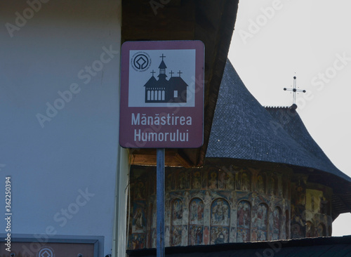 Obraz na płótnie HUMORULUI MONASTERY, BUCOVINA, ROMANIA, EUROPE, SPRING 2018. Indicative sign of the Orthodox Humor monastery. w salonie