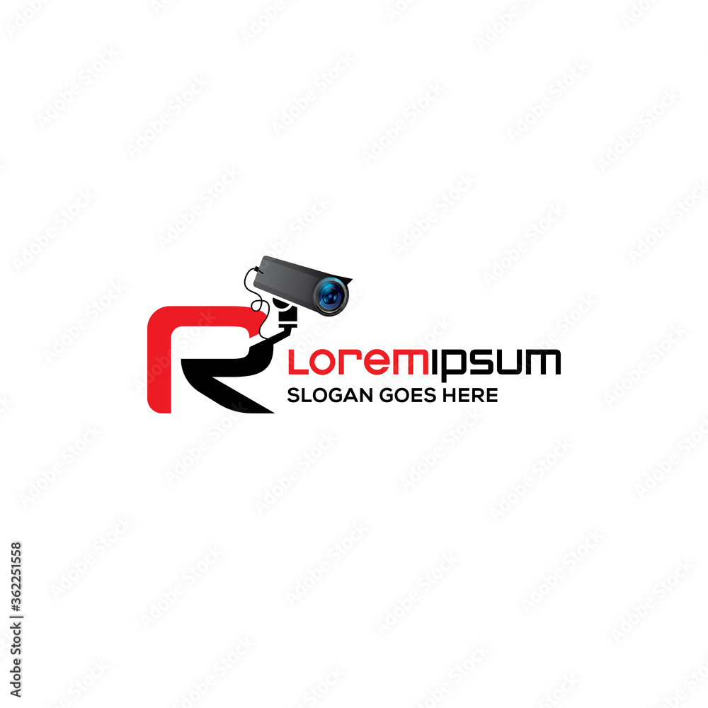 Creative R letter CCTV camera logo design template, Realistic CCTV logo vector design Creative R letter CCTV camera logo design template, Realistic CCTV logo vector design