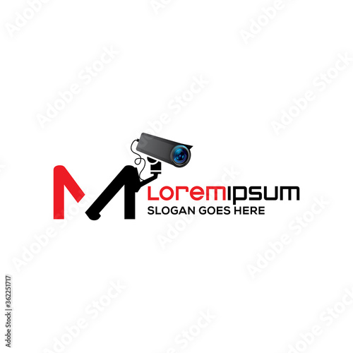 Creative M letter  CCTV camera logo design template, Realistic CCTV logo vector design