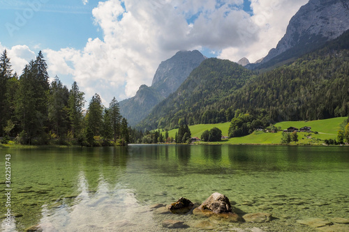 beautiful scenery at lake Hintersee, bavarian alps