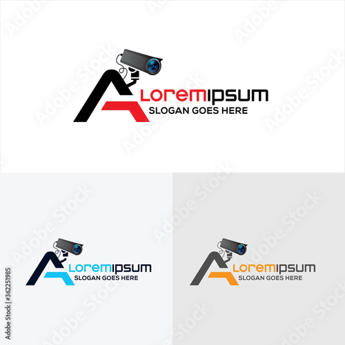 Creative A letter  CCTV camera logo design template, Realistic CCTV logo vector design