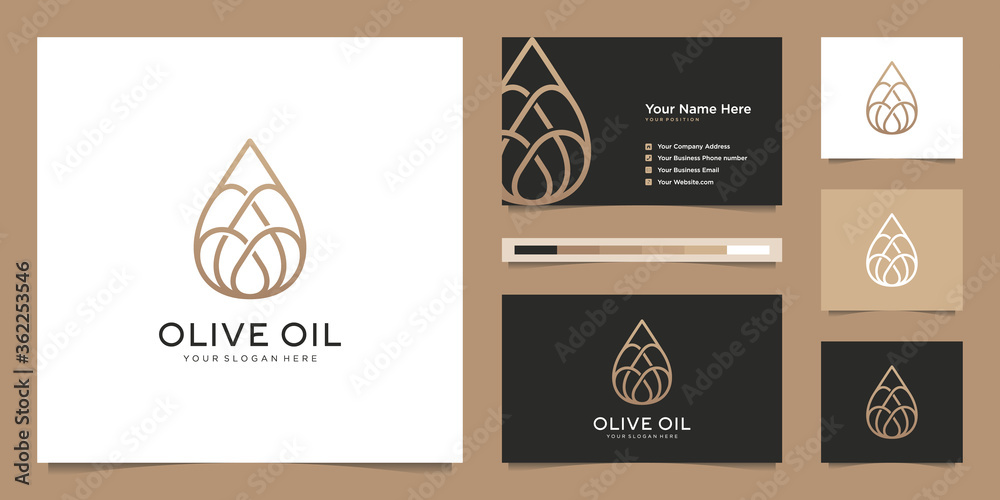 olive oil droplets line art, symbols for beauty salon, skincare, cosmetic, yoga and spa products. premium luxury logo design and business cards.