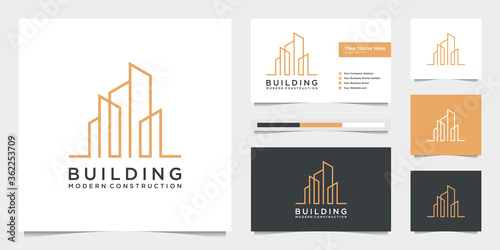 building design logos with lines. construction, apartment and architect. premium logo design and business cards.