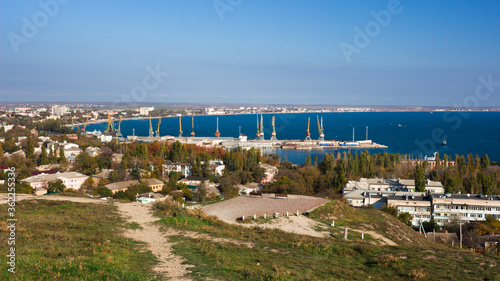 The view of the Feodosian harbour from the hills neaby. Crimea. photo
