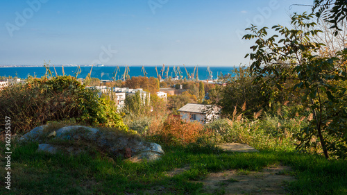 The view of the Feodosian harbour from the hills neaby. Crimea. photo