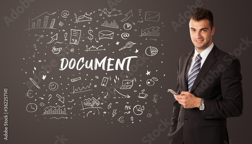 Businessman thinking with DOCUMENT inscription, business education concept