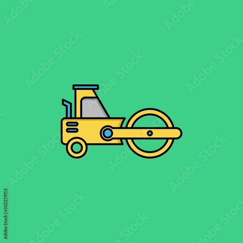 road roller filled outline Icon. construction and tool vector illustration on color background