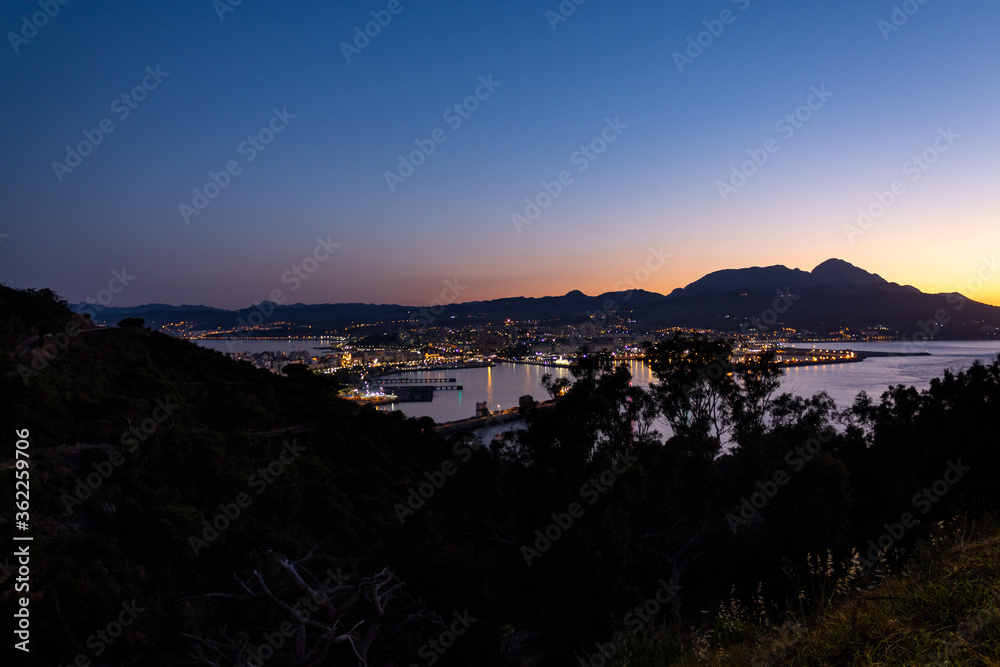 Dusk over the city of Ceuta in Spain from San Antonio