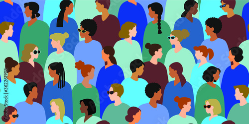Collage Of Diverse Multi-ethnic People.  Seamless pattern.