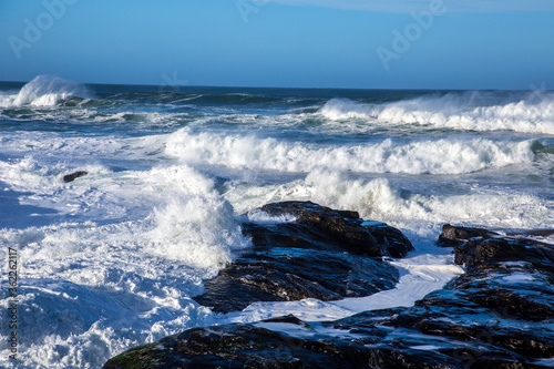 Heavy surf and waves on a rocky stretch of the Oregon coast near the town of Yachats.