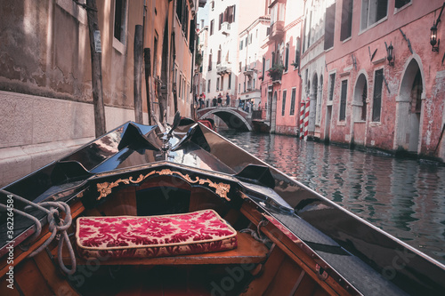 Interior of a gondola in Venice Italy