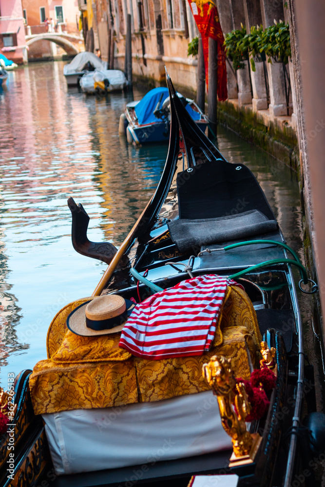 Interior of a gondola in Venice Italy