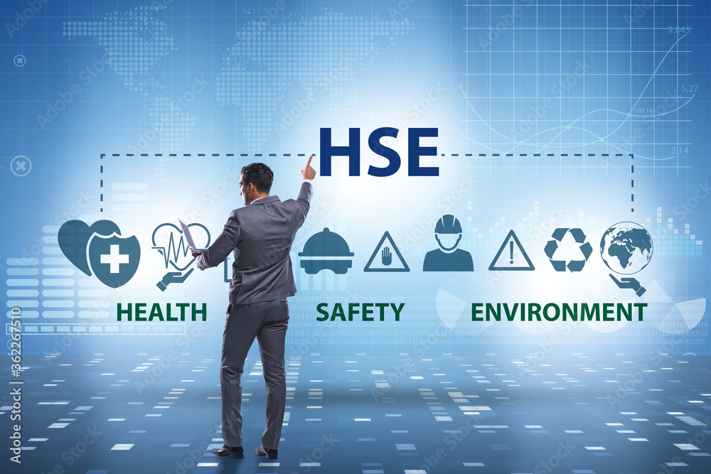 HSE concept for health safety environment with businessman HSE concept for health safety environment with businessman