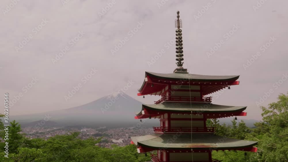 traditional pagoda temple building in front of Mount Fuji traditional pagoda temple building in front of Mount Fuji