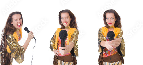 Woman in spanish clothing with mic