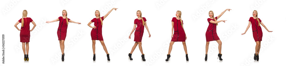 Blond hair woman in bordo dress isolated on white Blond hair woman in bordo dress isolated on white