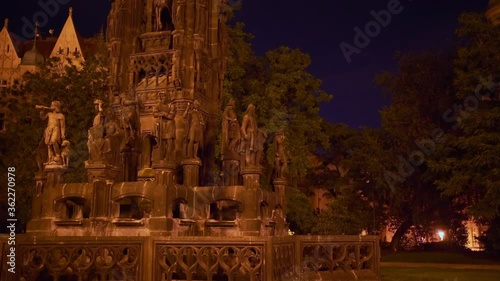 Famous Gothic Kranner's Fountain At The Park Of National Awakening In Prague, The Czech Republic At Night.  - czechia photo
