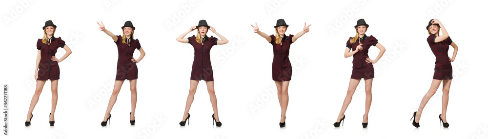 Woman dressed as gangster isolated on white Woman dressed as gangster isolated on white