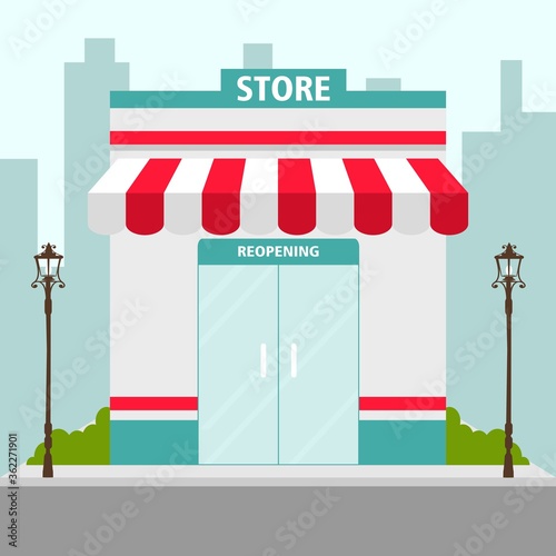 Reopening for business adapt to new normal in the novel Coronavirus COVID-19 pandemic.Service, Store, Supermarket restaurant, shop and cafe reopen.