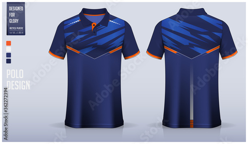 Blue Polo Shirt mockup template design for soccer jersey, football kit, sport uniform and casual wear. Vector Illustration.
