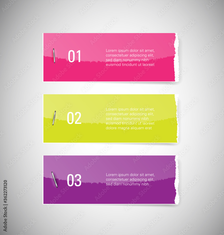 set of vector glossy torn paper banners with staple,  infographic
