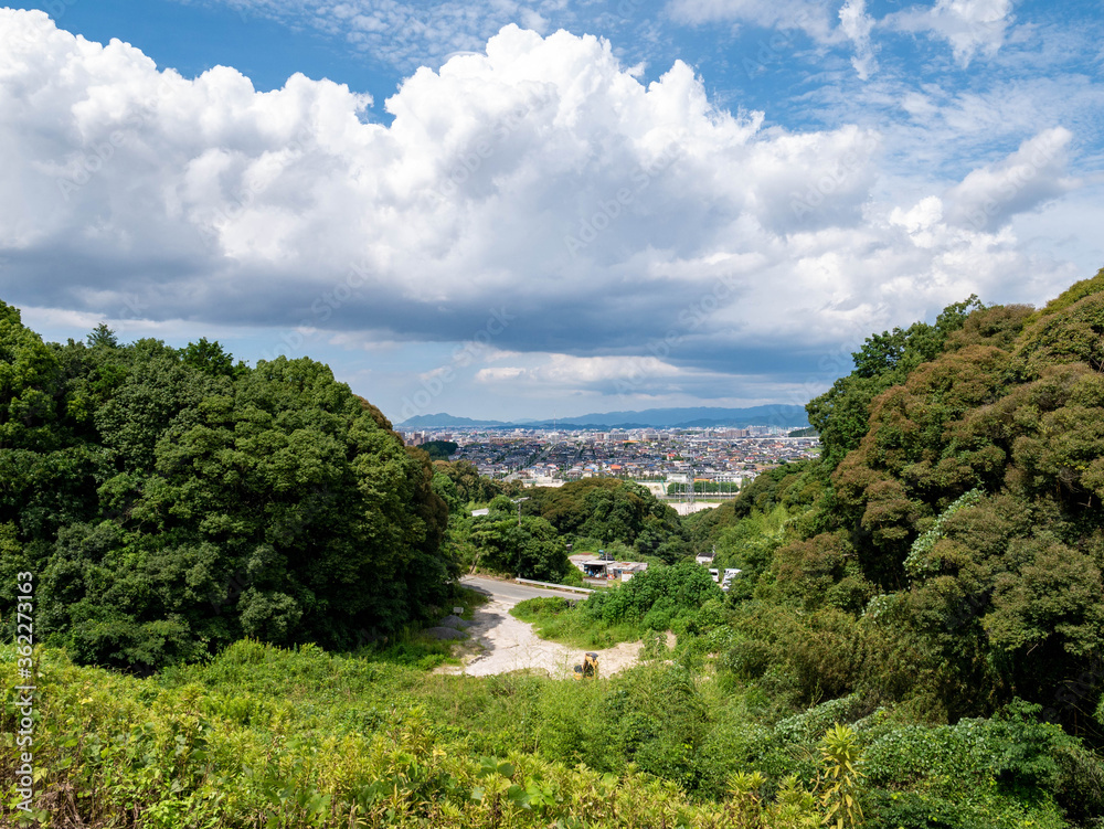 View of local city - Fukuoka - from mountain in JAPAN.