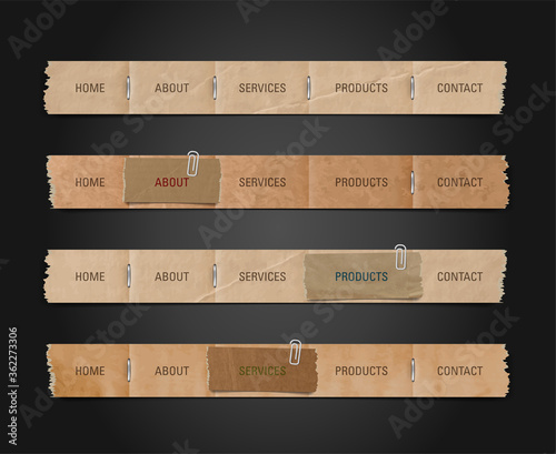 vector old paper navigation bar for web, interface buttons panel