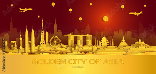 Travel gold city landmarks of Asia Important architectural monuments.