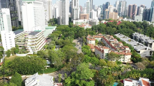 Singapore May 2019 4k aerial video of Singapore skyline look from Orange Grove Road during afternoon