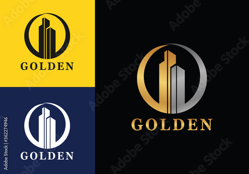Real estate building CEO business company in Golden vector logo icon