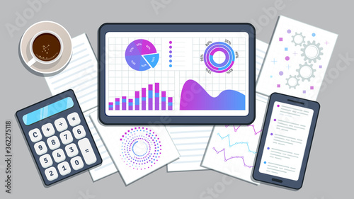 Risk management and assessment the state of business investment strategy concept. Analytics, risk management analysis and evaluation for financial plan. Flat vector illustration