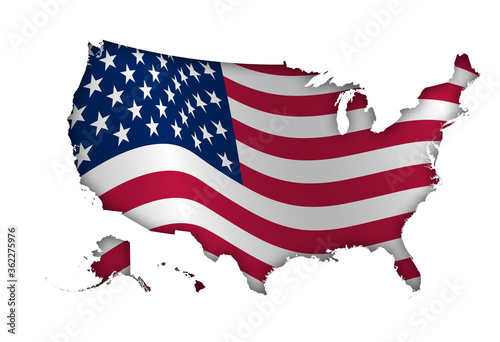 borders of United States of America in colors of national US flag. Independence Day. Basis of festive banner, layout. Vector on a white background