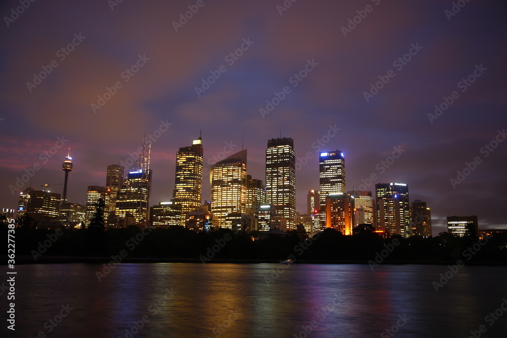 Night view of Sydney skyline and Circular Quay Australia