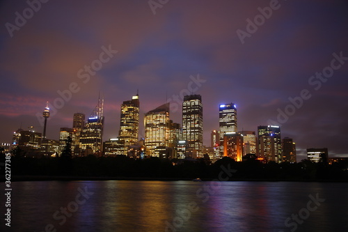 Night view of Sydney skyline and Circular Quay Australia