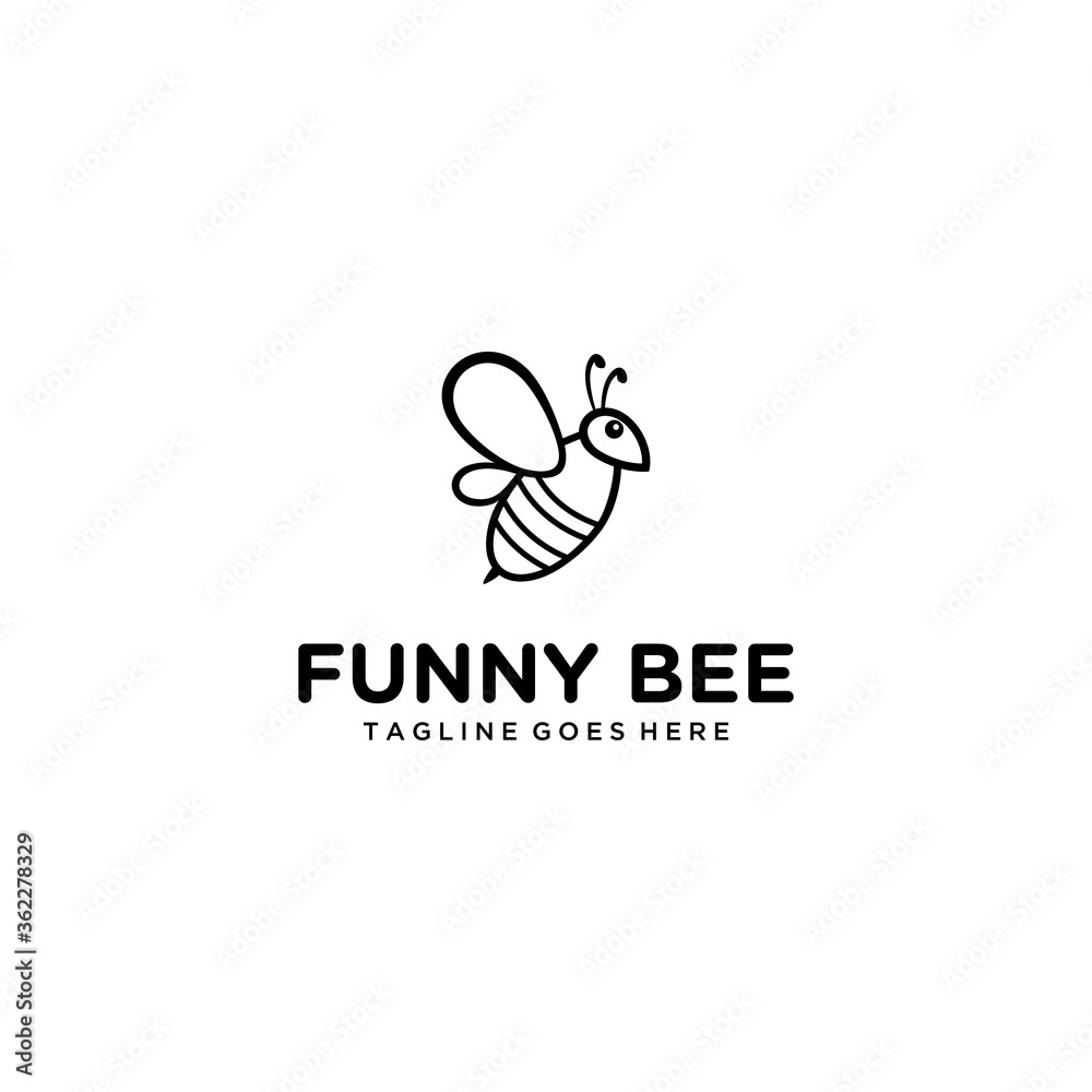 Illustration of small bee is learning to fly to the sky logo design .