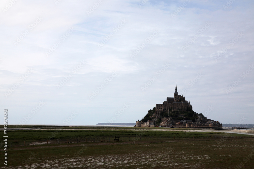 Amazing views of Mont St Michael in France on dusk