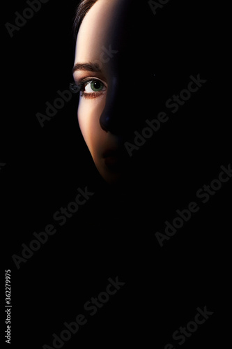 Obraz na plátně beautiful woman eye, looking from the dark