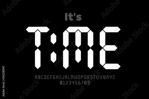 Digital clock style font design, alphabet letters and numbers